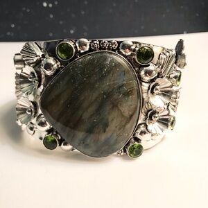 Labradorite Peridot Stamped 925 Sterling Silver Cuff Bracelet